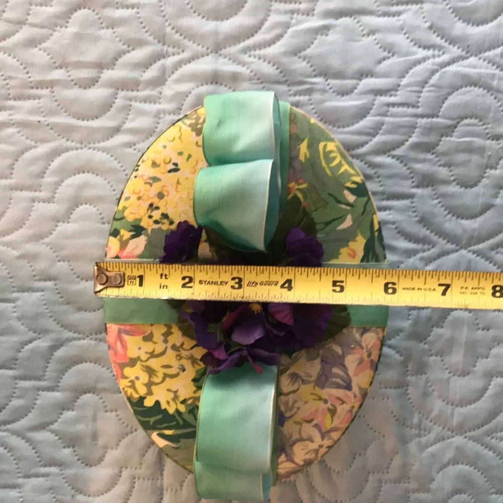 Set of 3 Fabric Floral Decorative Boxes w/ Ribbons Faux Flowers + 2 Heart Boxes - Picture 9 of 14